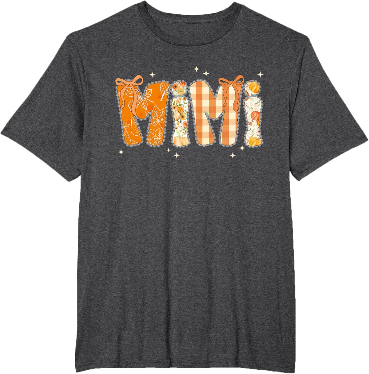 Floral Fall Thanksgiving Mimi Coquette Bow Pumpkin Grandma T-Shirt - Dark Heather Grey