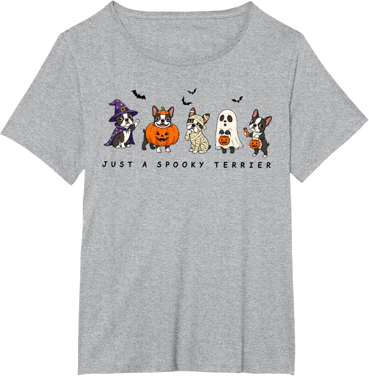 Spooky Boston Terrier Halloween Cute Dog Lover Fall T-Shirt - Heather Grey