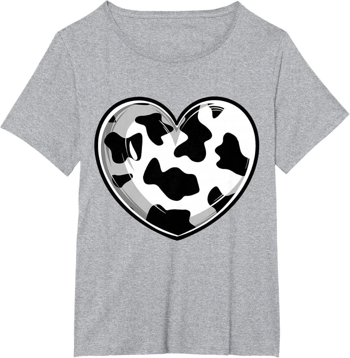 Cow Print Heart Black and White Farm Animal T-Shirt - Heather Grey