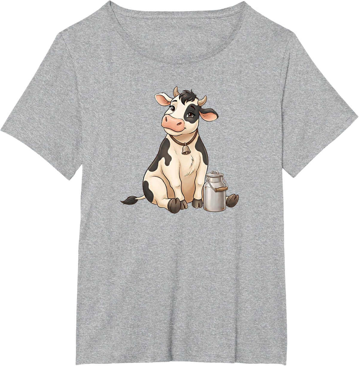 Cute Cartoon Cow Sitting with Milk Can T-Shirt - Heather Grey