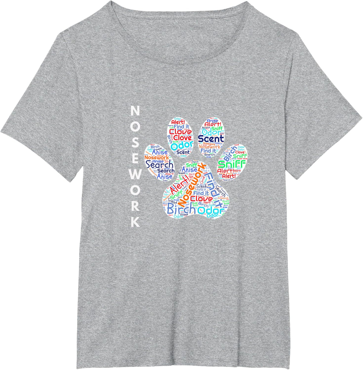 Fun Dog Scent Design Tees - Dog Nose Birch Clove Anise Wordcloud T-Shirt for Dog Lovers - Heather Grey