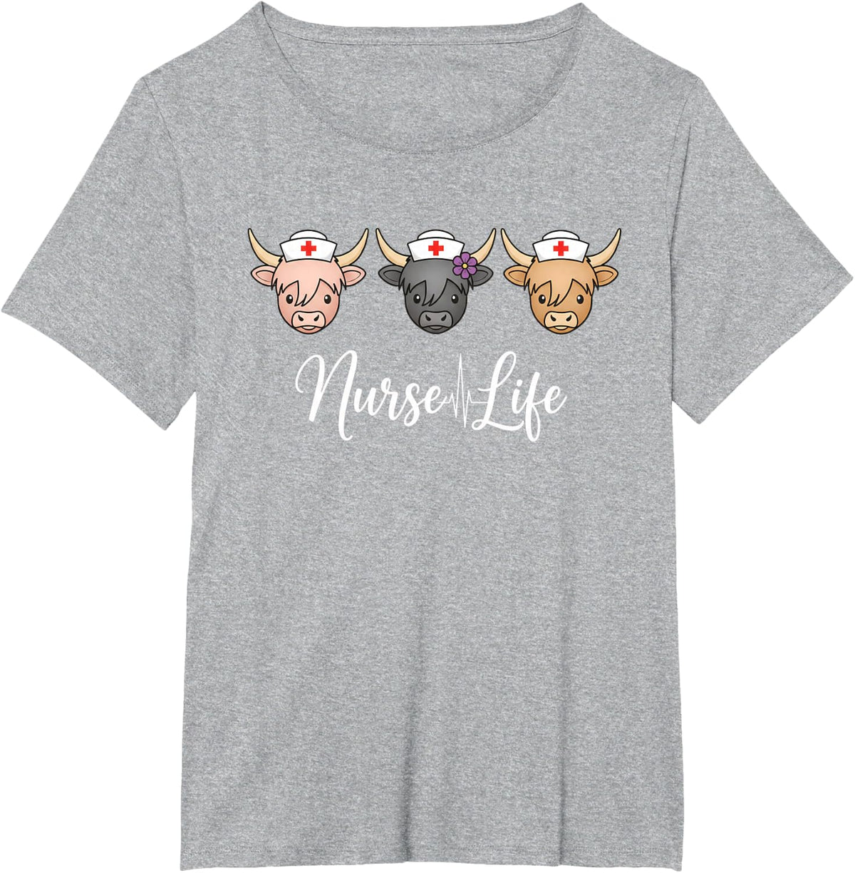 Nurse Life Cow Cartoon Nursing Cute Farm Animals for Girls T-Shirt - Heather Grey