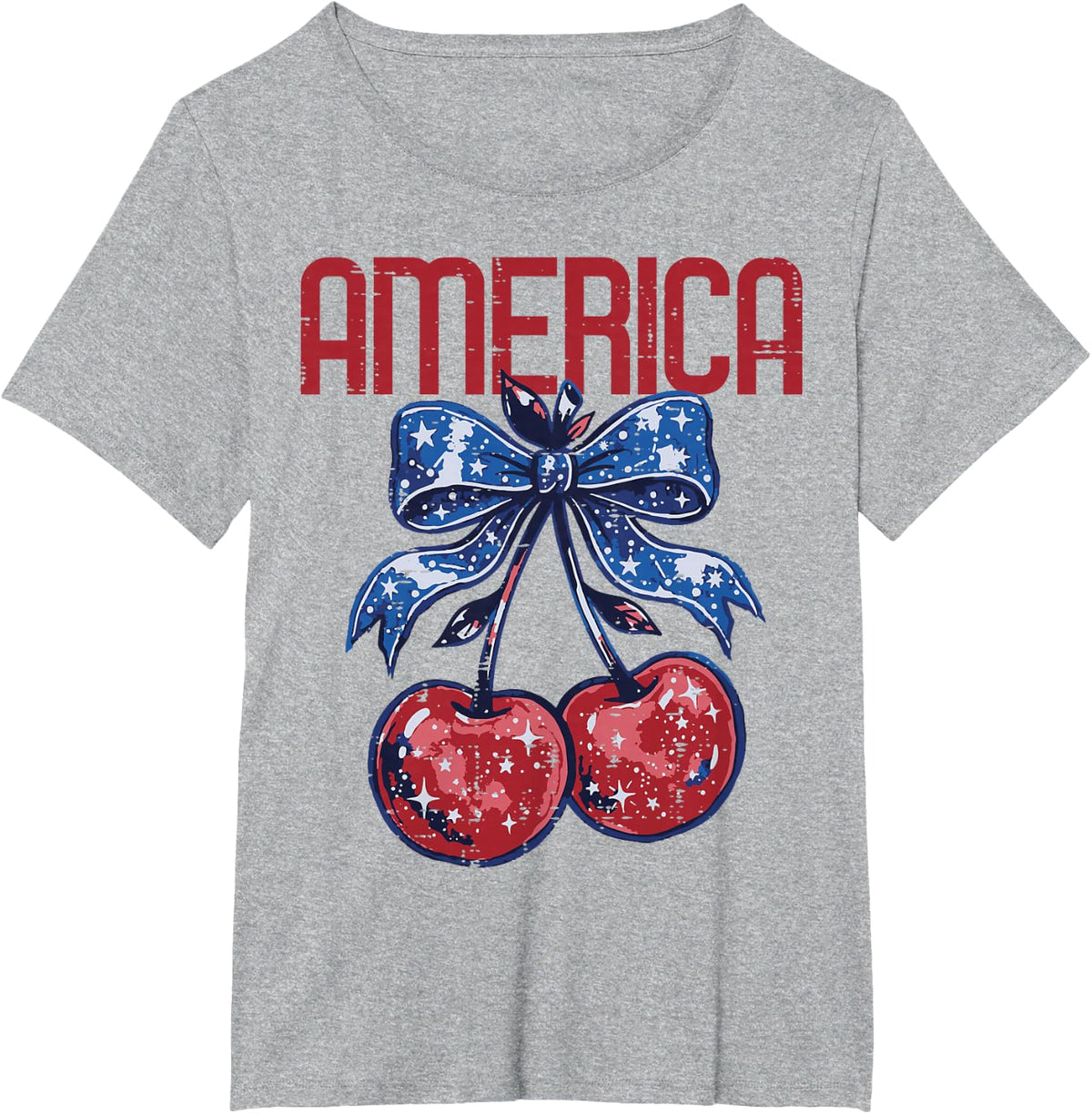 4th of July America Cherry Bow Patriotic Women Girls Kids T-Shirt - Heather Grey