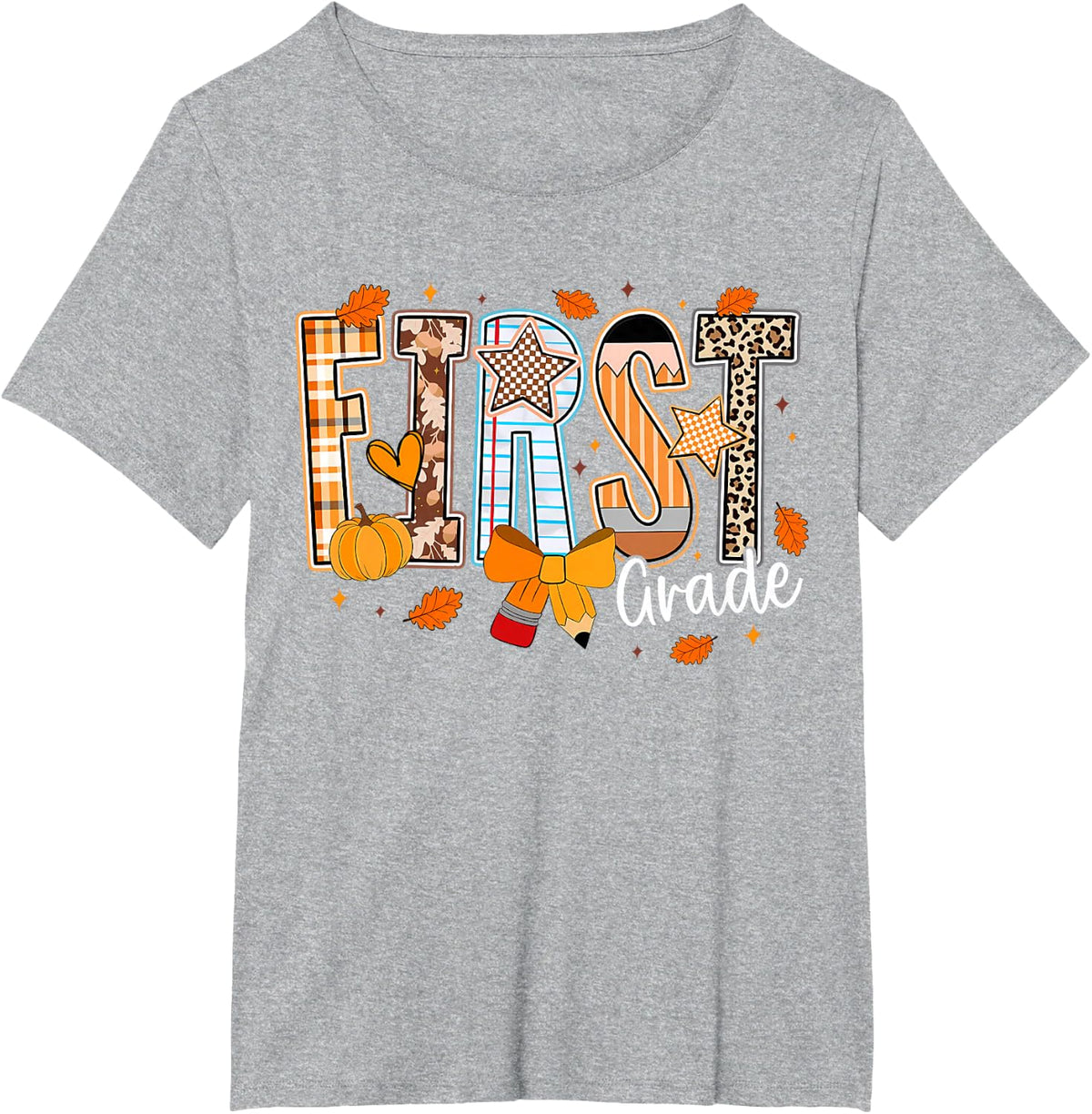First Grade Fall Floral Coquette Bow Teachers Students T-Shirt - Heather Grey
