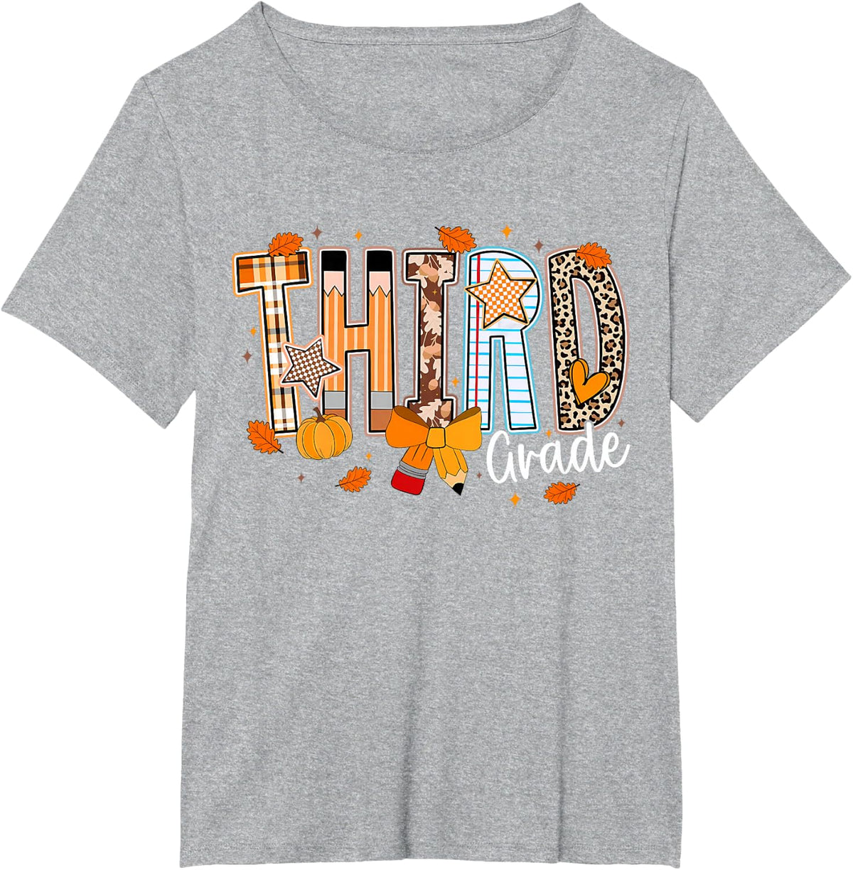 Third Grade Fall Floral Coquette Bow Teachers Students T-Shirt - Heather Grey