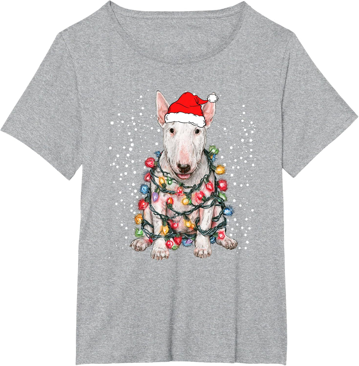 Xmas Lighting Decor Santa Hat Bull Terrier Dog Christmas T-Shirt - Heather Grey