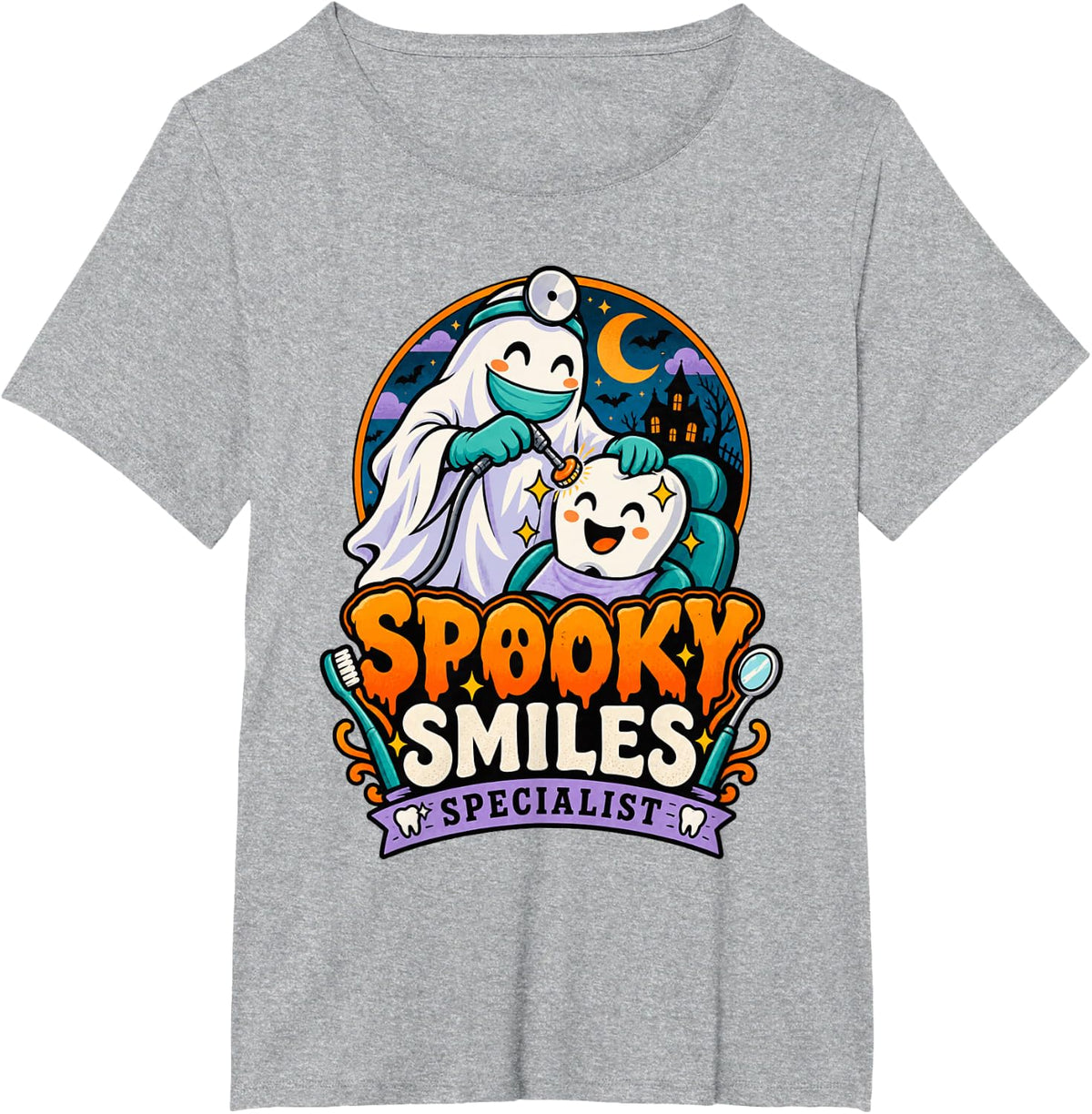 Spooky Smiles Specialist Halloween Dental T-Shirt - Heather Grey