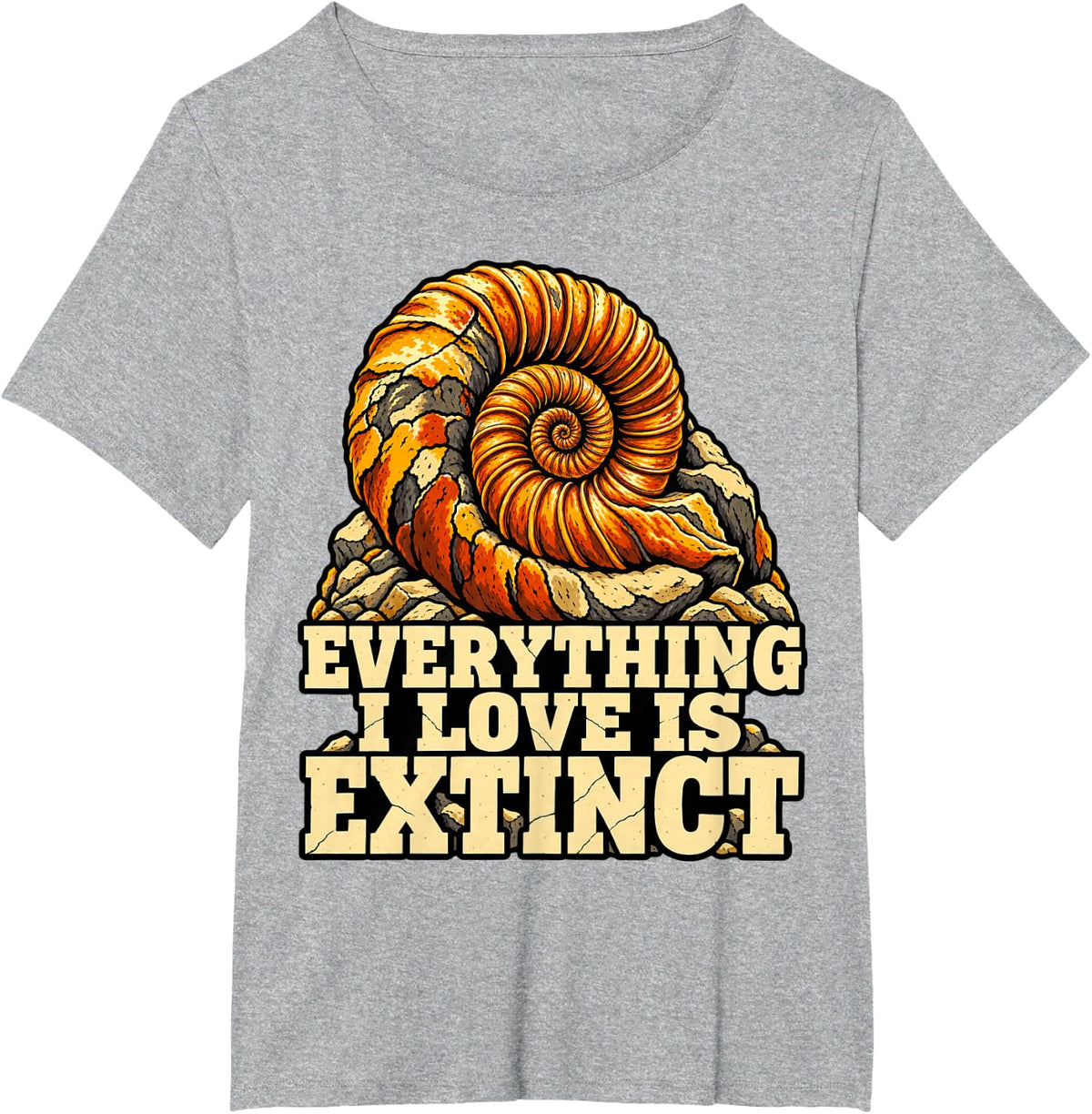 Paleontology Everything I Love is Extinct Digger Ammonite T-Shirt - Heather Grey