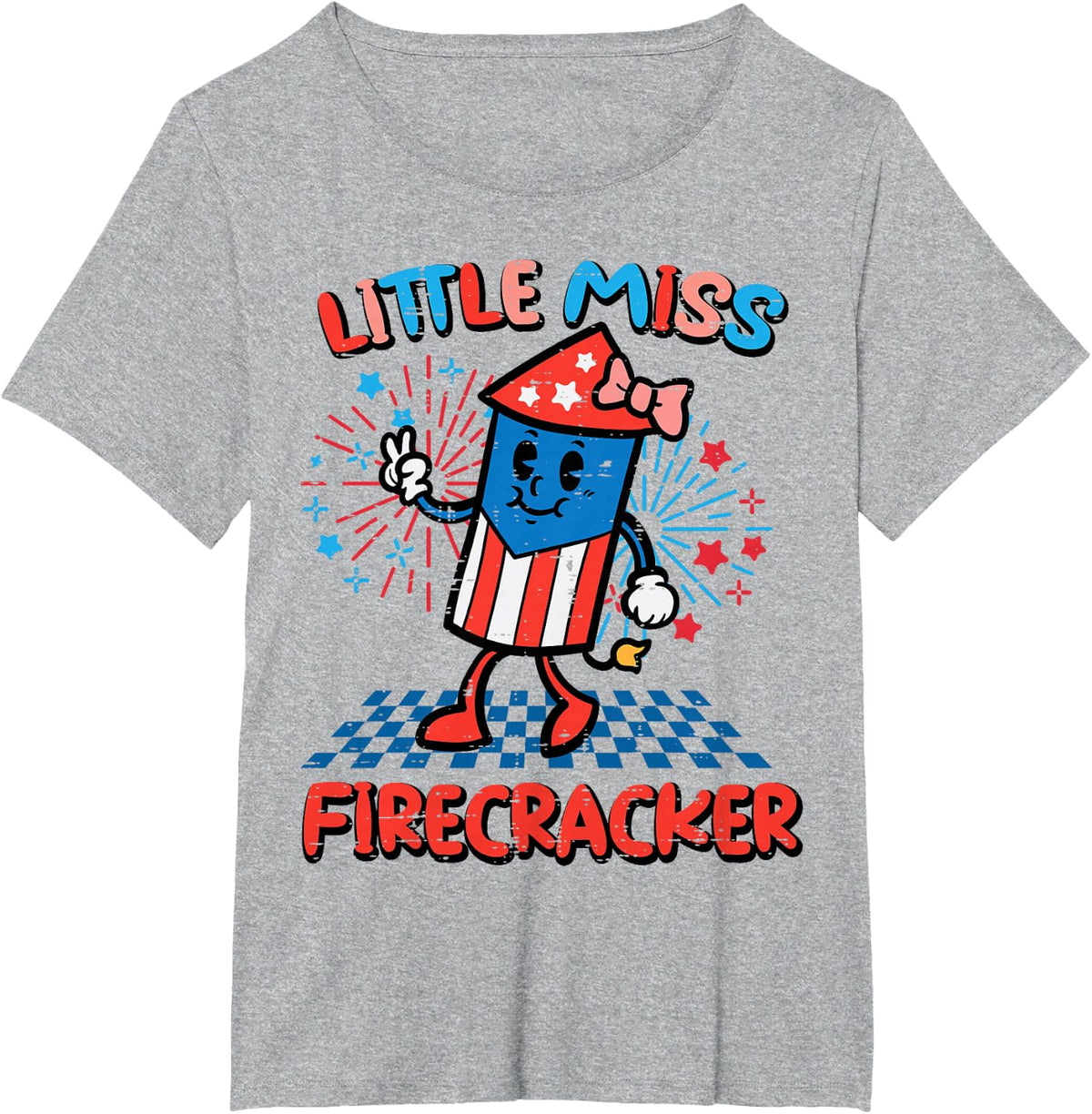 4th July Little Miss Firecracker Patriot Toddler Girls Kids T-Shirt - Heather Grey