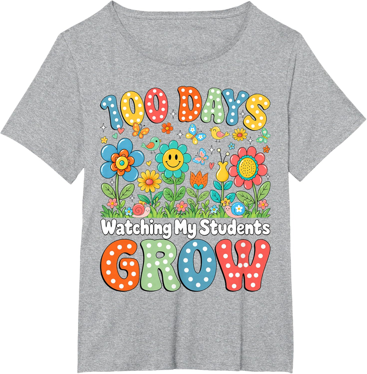 100 Days of Growing Boho Flowers Teacher 100 Days of School T-Shirt - Heather Grey