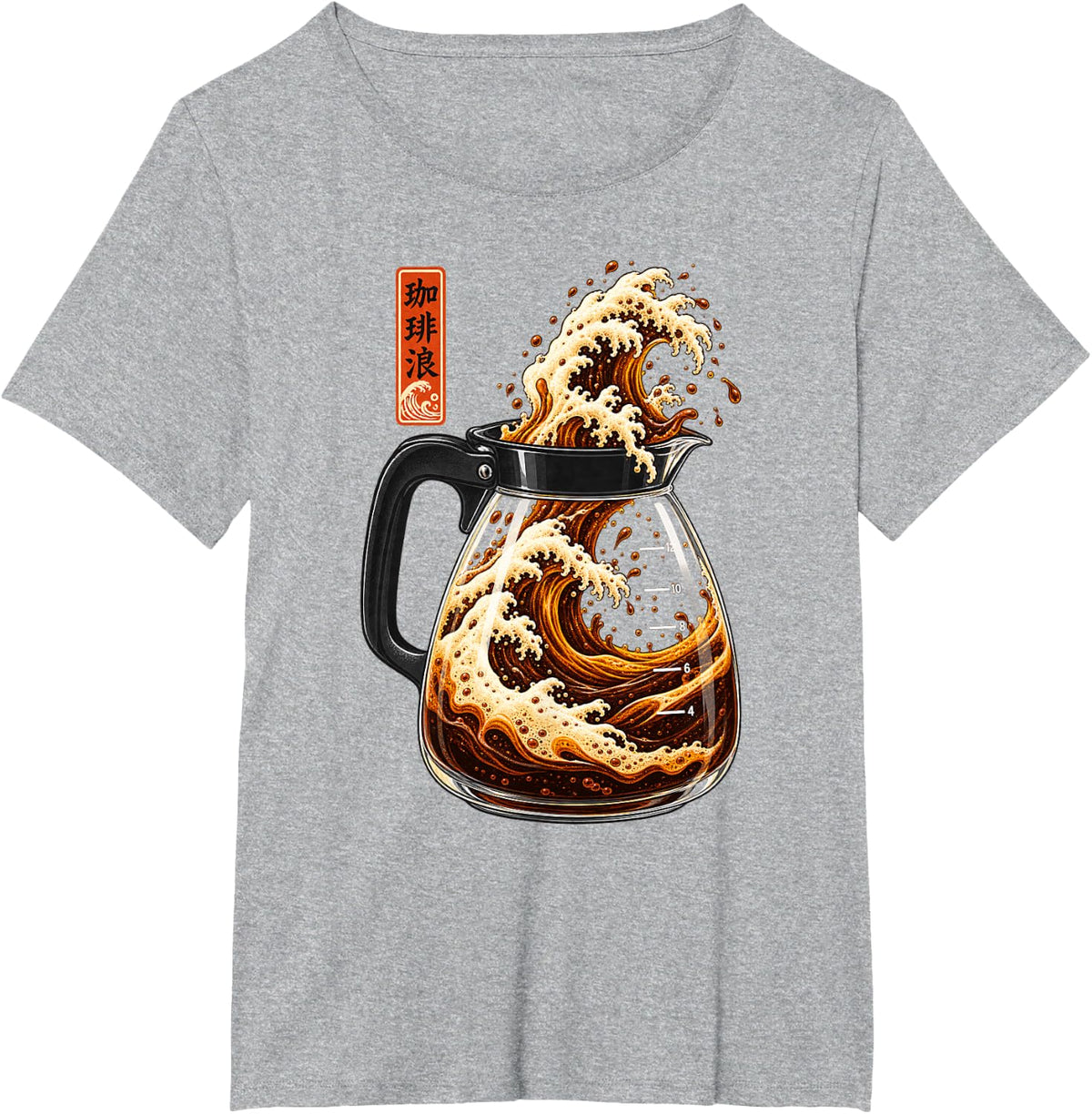 Great Coffee Wave Retro Japanese Carafe Caffeine Lover T-Shirt - Heather Grey