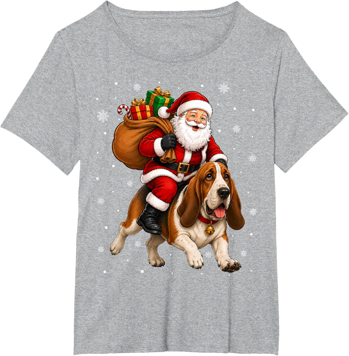 Festive Holiday Fun Santa Riding Basset Hound Dog Christmas T-Shirt - Heather Grey