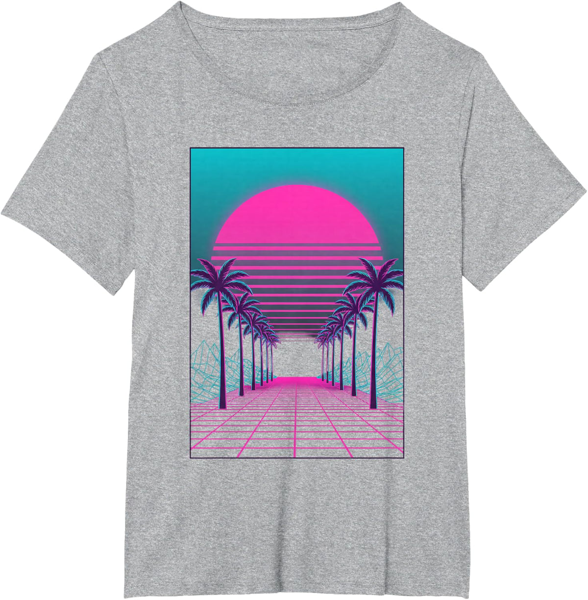 Retro Vaporwave Sunset Palm Trees Synthwave Nostalgia T-Shirt - Heather Grey