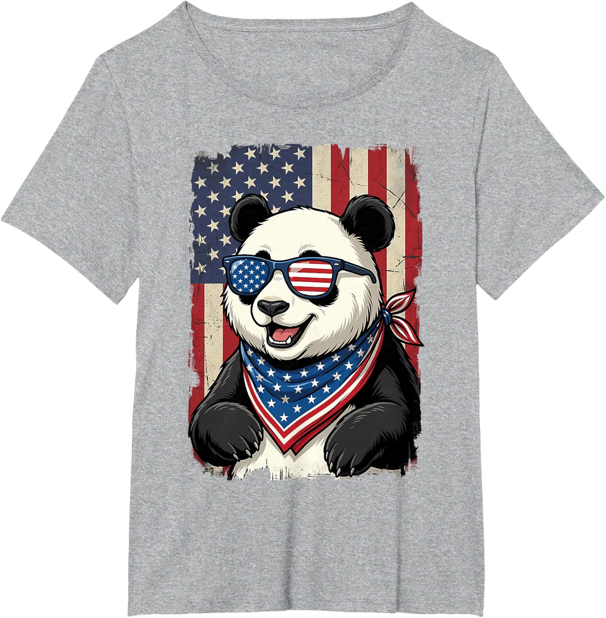 Panda American Flag Motif Wildlife Panda Bear Animal Lover T-Shirt - Heather Grey
