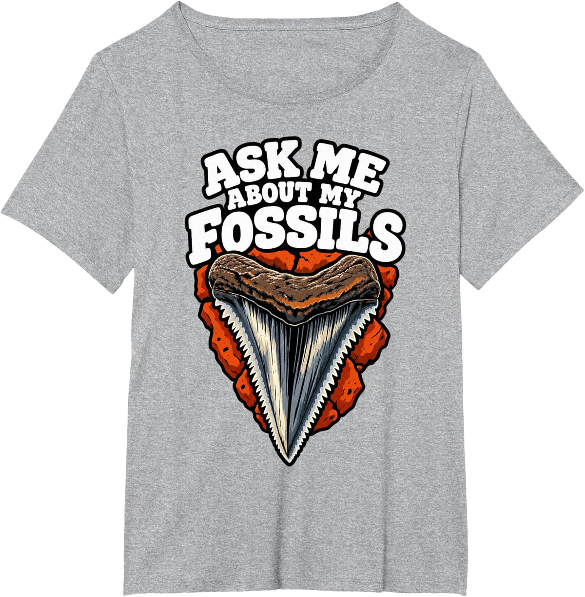 Paleontology Ask Me About My Fossils Digger Tooth Fans T-Shirt - Heather Grey