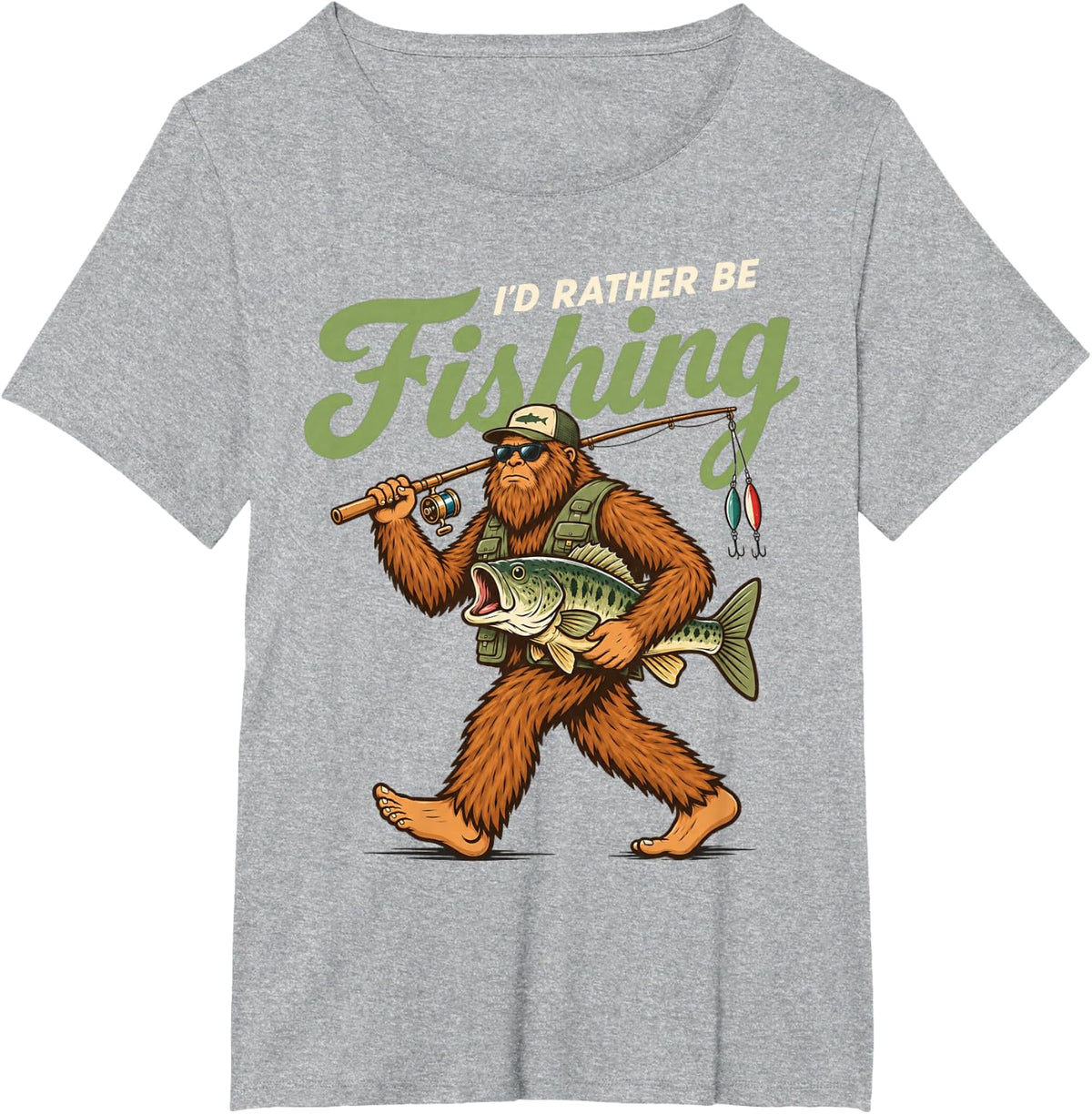 I'd Rather Be Fishing Bigfoot Fisherman Funny Angler Fish T-Shirt - Heather Grey