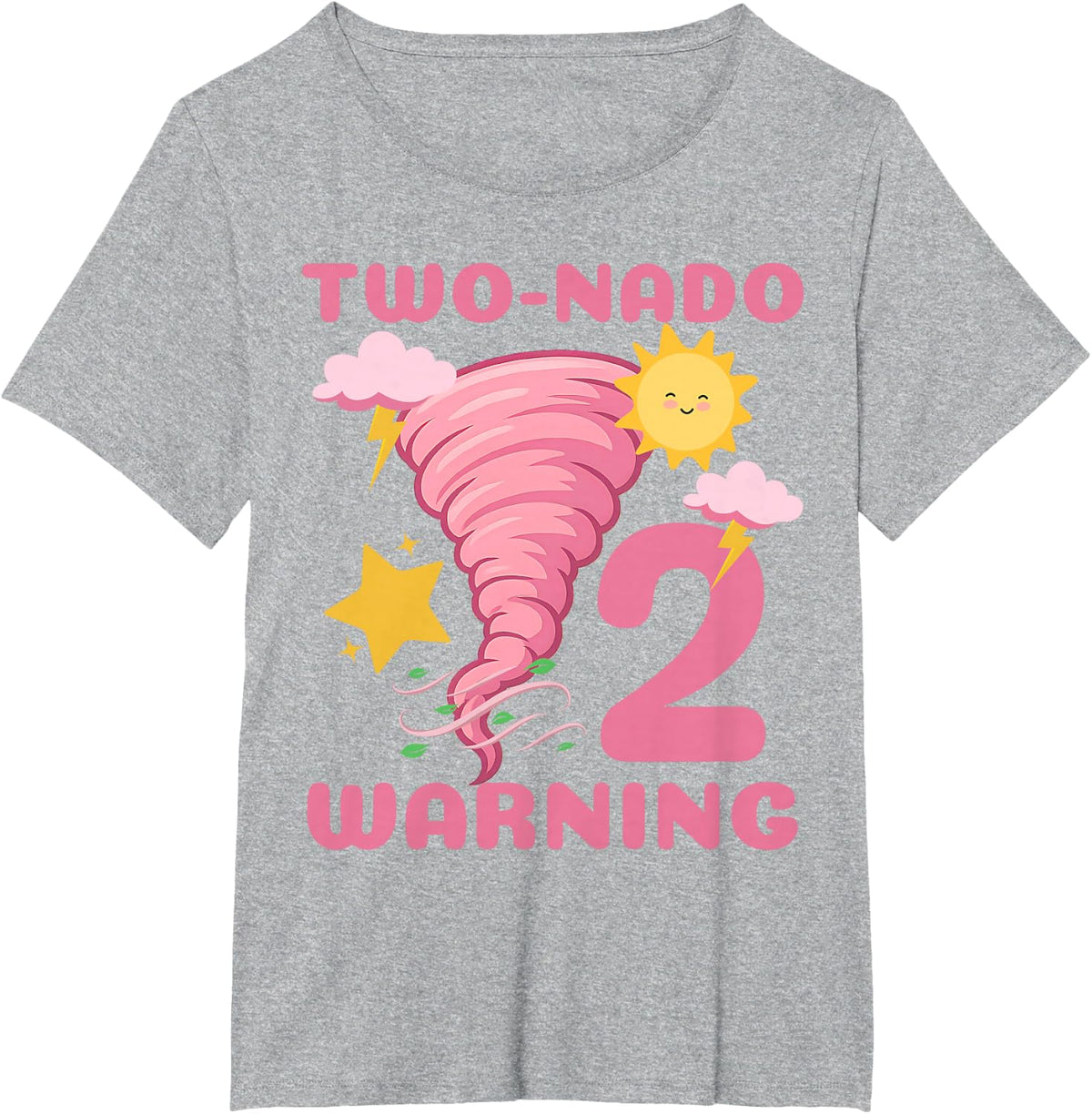 Two-Nado Storm Weather Tornado 2nd Birthday Shirt Girl Tees T-Shirts for Toddler Kids - Heather Grey
