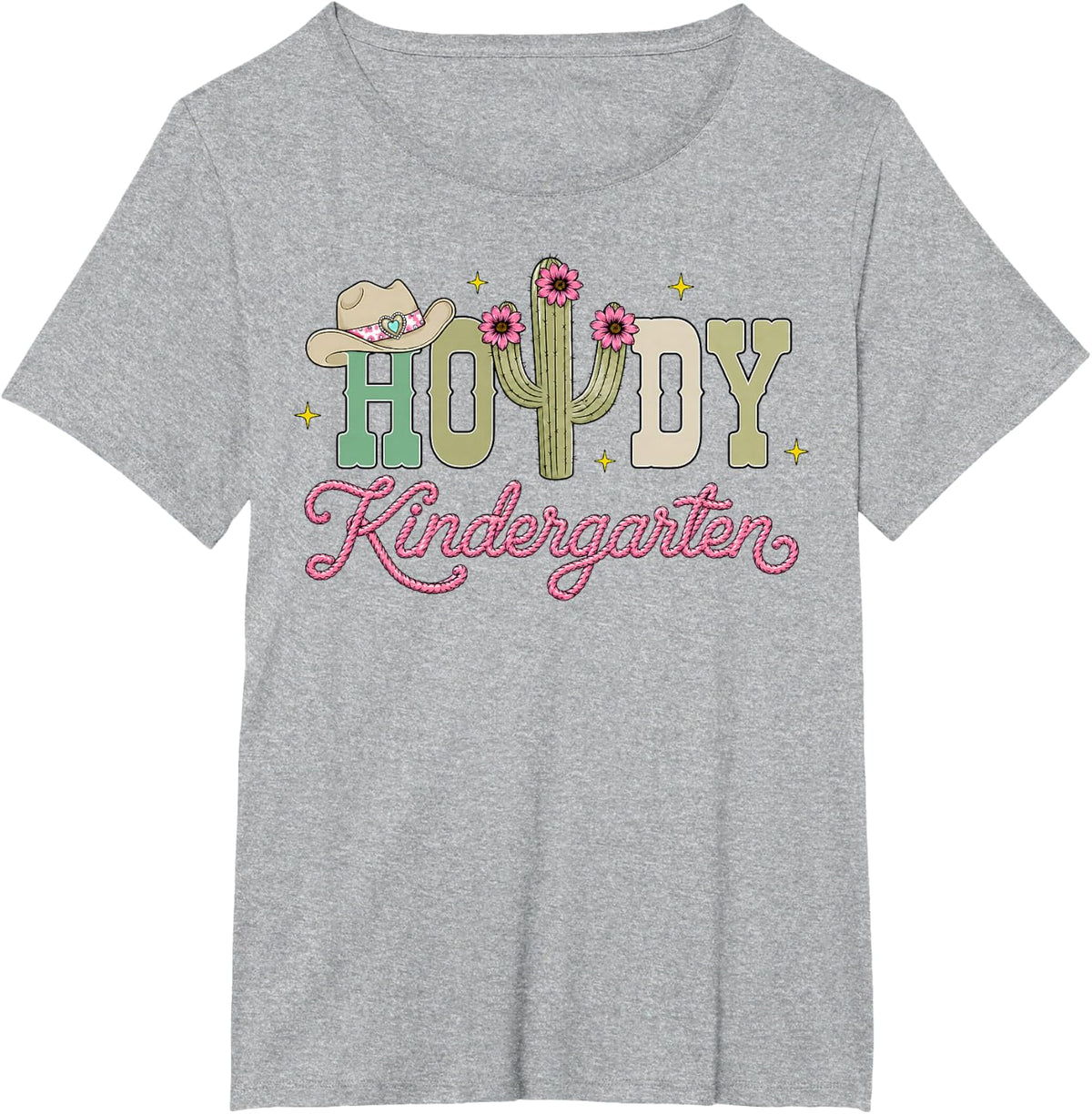 Howdy Kindergarten Western Cactus Cowgirl Back to School T-Shirt - Heather Grey