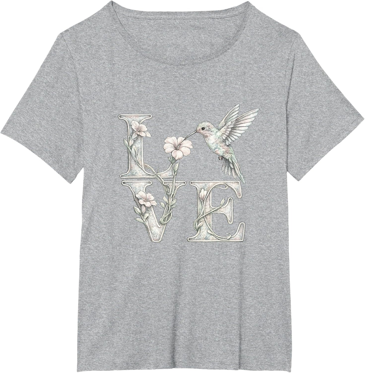 Adorable Floral Hummingbird Lover Designs for Women Birding T-Shirt - Heather Grey