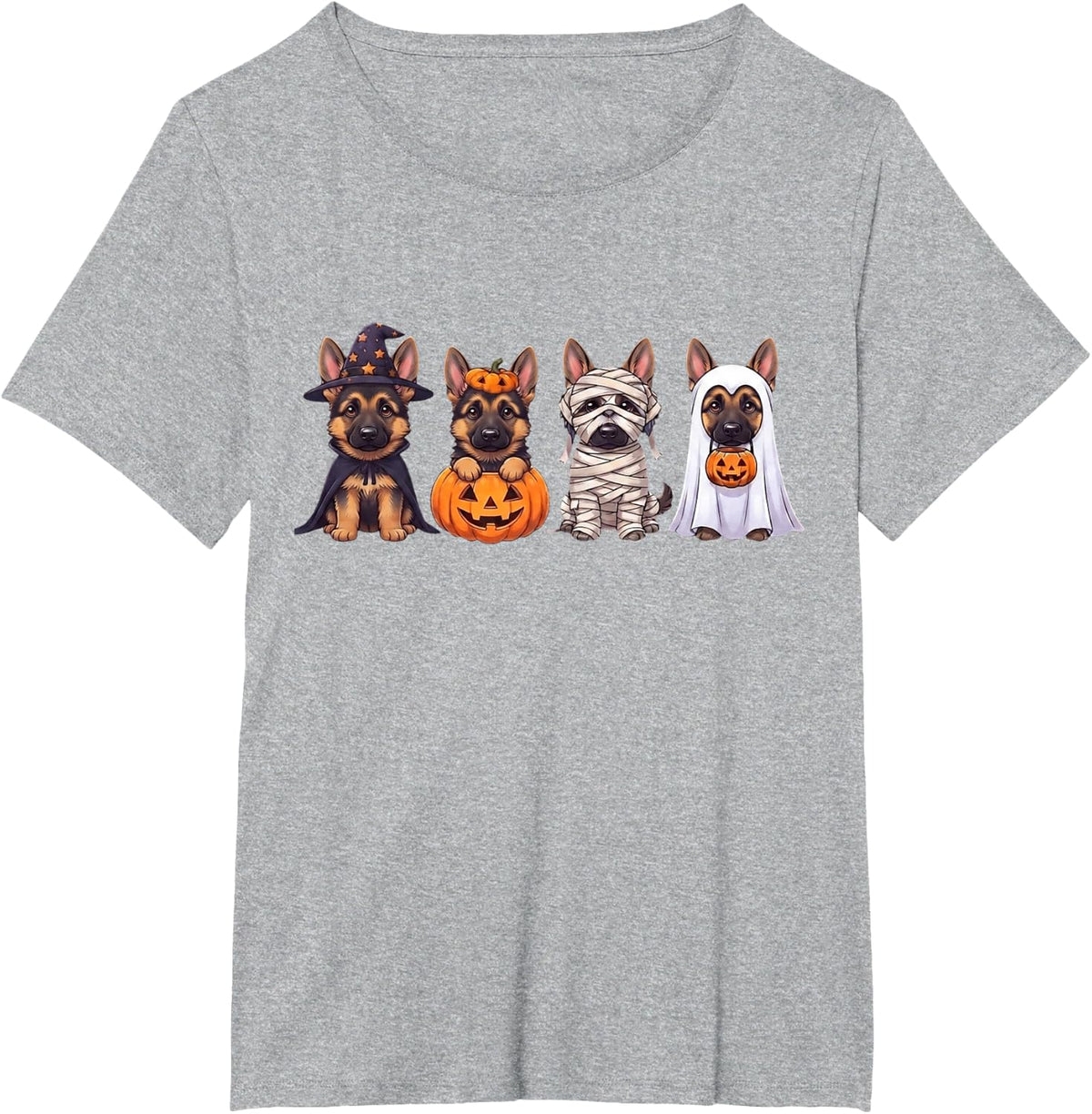 Cute German Shepherd Halloween Witch Mummy Pumpkin Dog T-Shirt - Heather Grey
