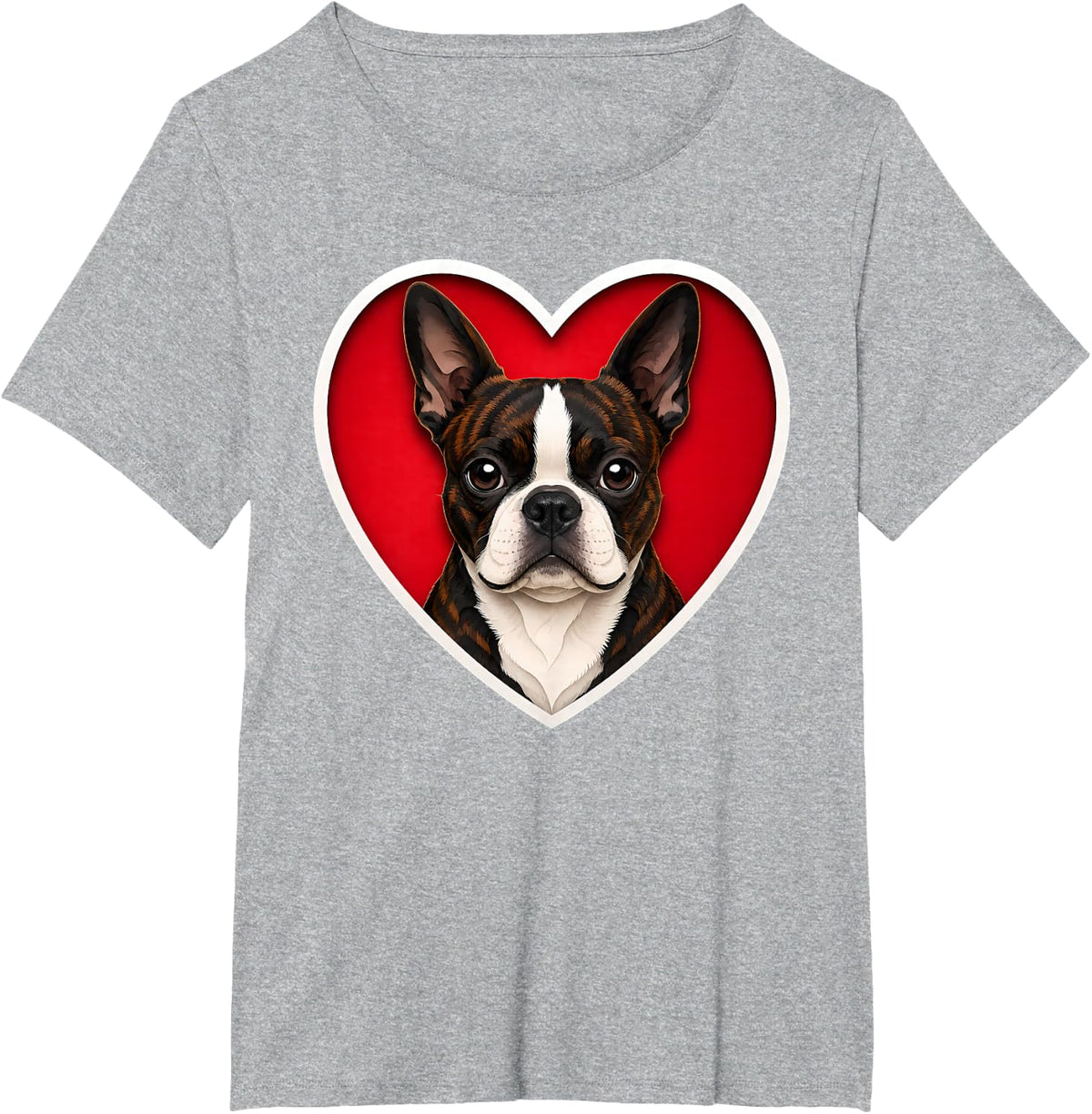 Brindle Boston Terrier Heart T-Shirt - Heather Grey