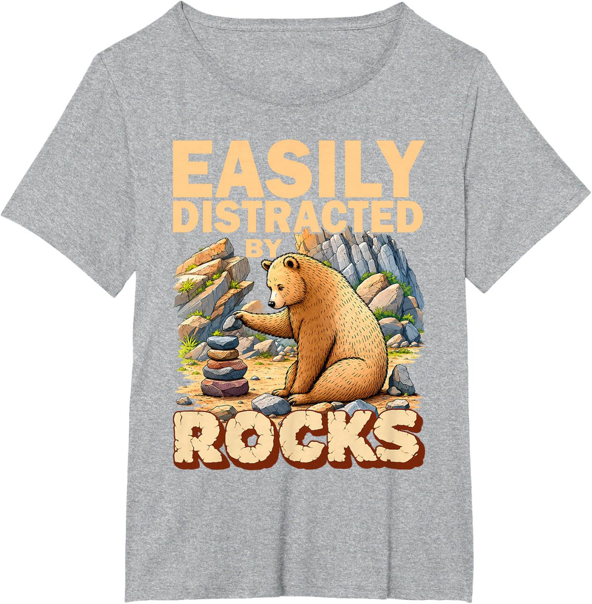 Easily Distracted By Rocks Bear Geology Rock Collecting T-Shirt - Heather Grey