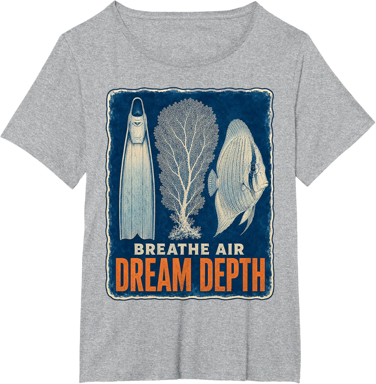 Breathe Air Dream Depth Spearfishing Cyanotype T-Shirt - Heather Grey