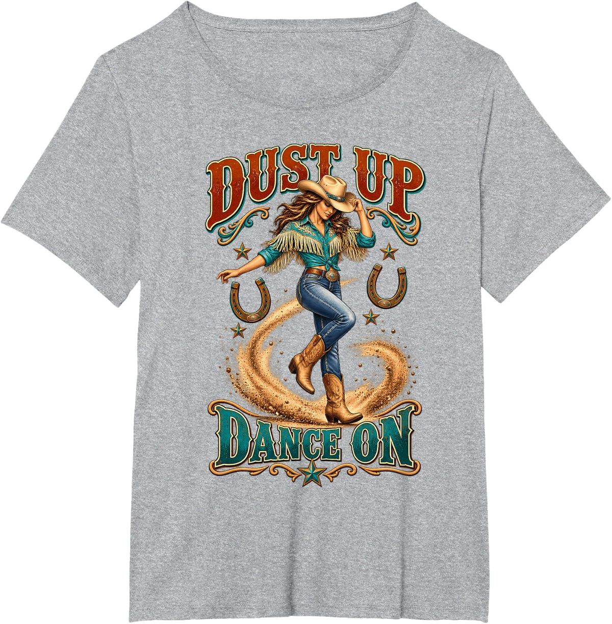 Dust Up Dance On Country Line Dance Cowgirl T-Shirt - Heather Grey