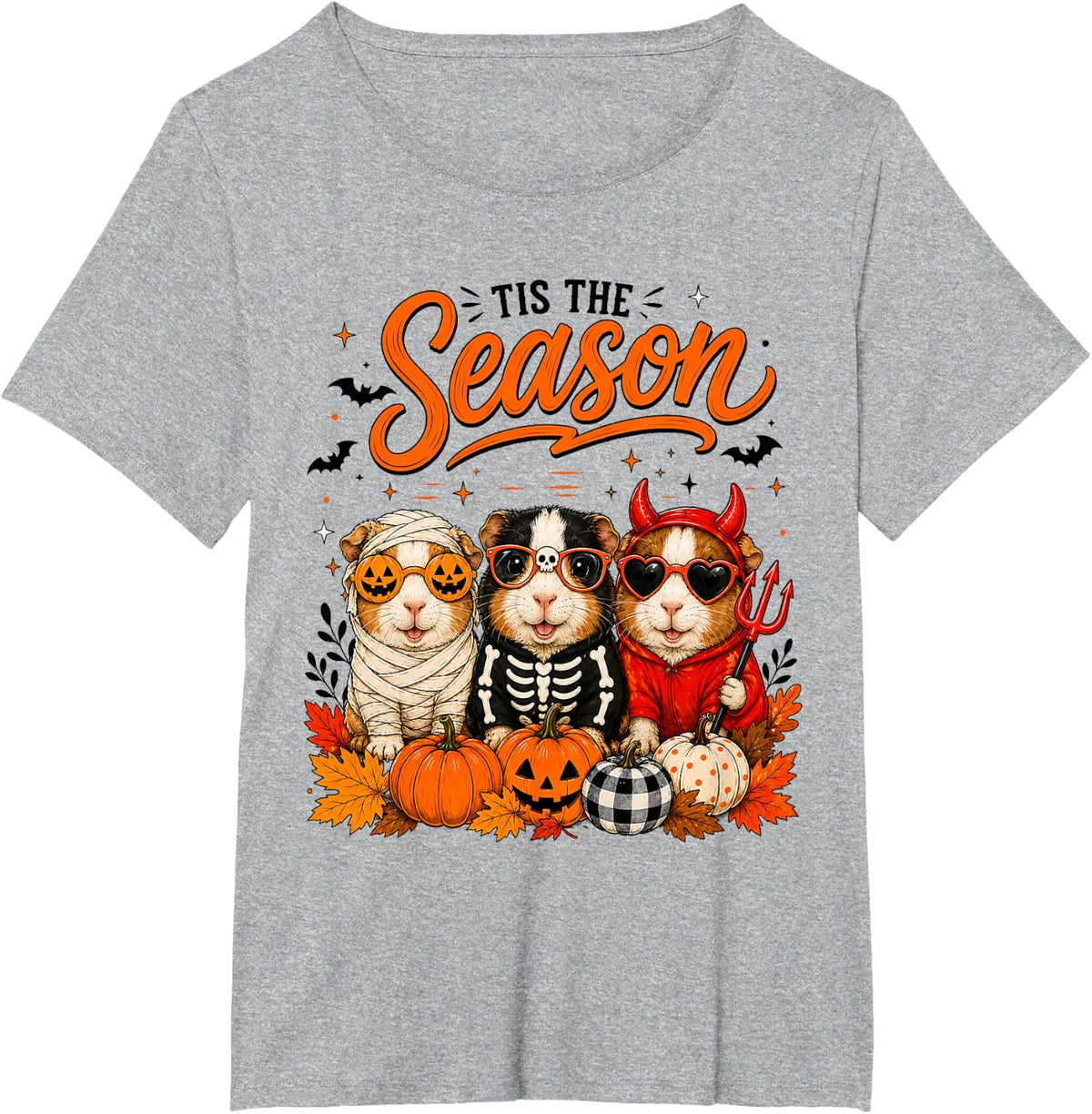Tis The Season Halloween Guinea Pig Pumpkin Costume T-Shirt - Heather Grey