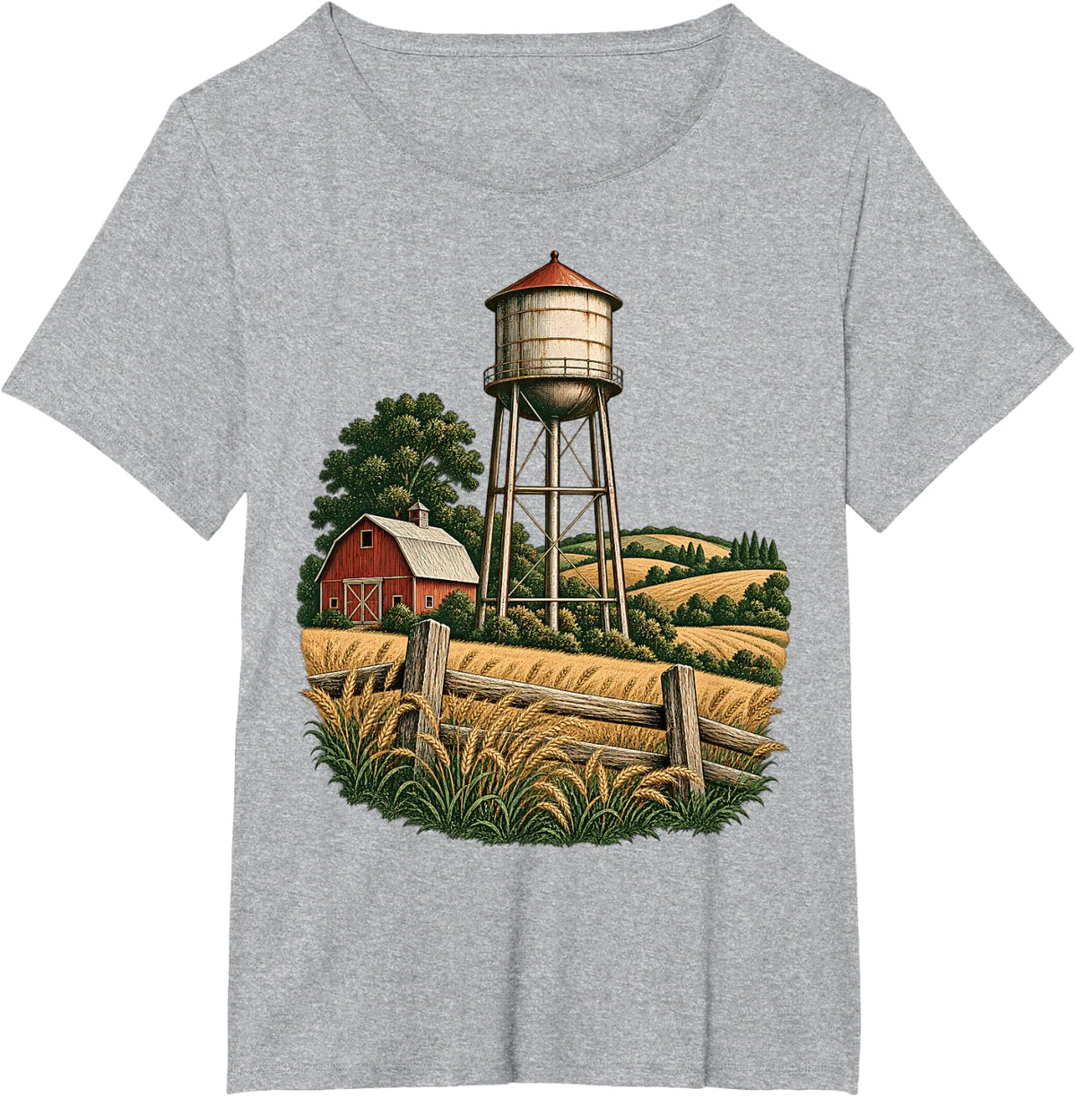 Farm Farming Life Water Tower Barn Landscape T-Shirt - Heather Grey