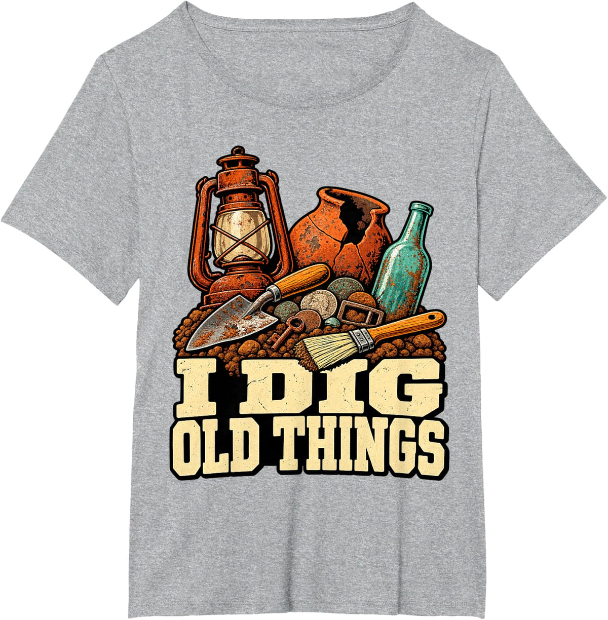 Paleontology I Dig Old Things Hunter Brush Fans Nerd T-Shirt - Heather Grey