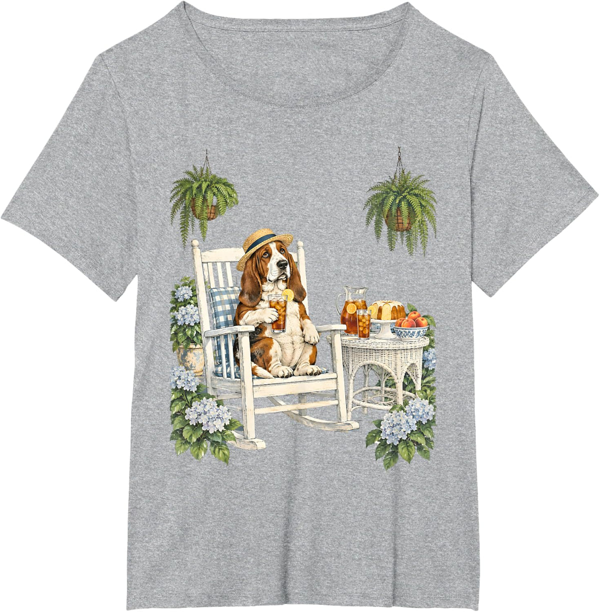 Basset Hound Relaxing with Iced Tea and Summer Treats T-Shirt - Heather Grey