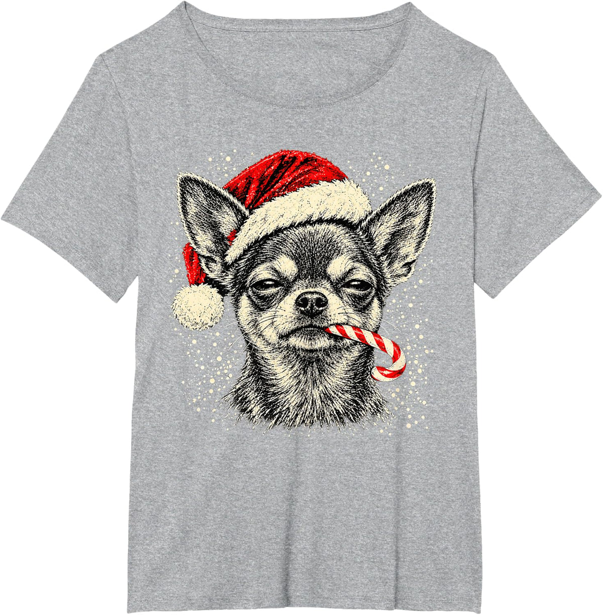 Chihuahua Dog Christmas Santa Hat Candy Cane Funny T-Shirt - Heather Grey