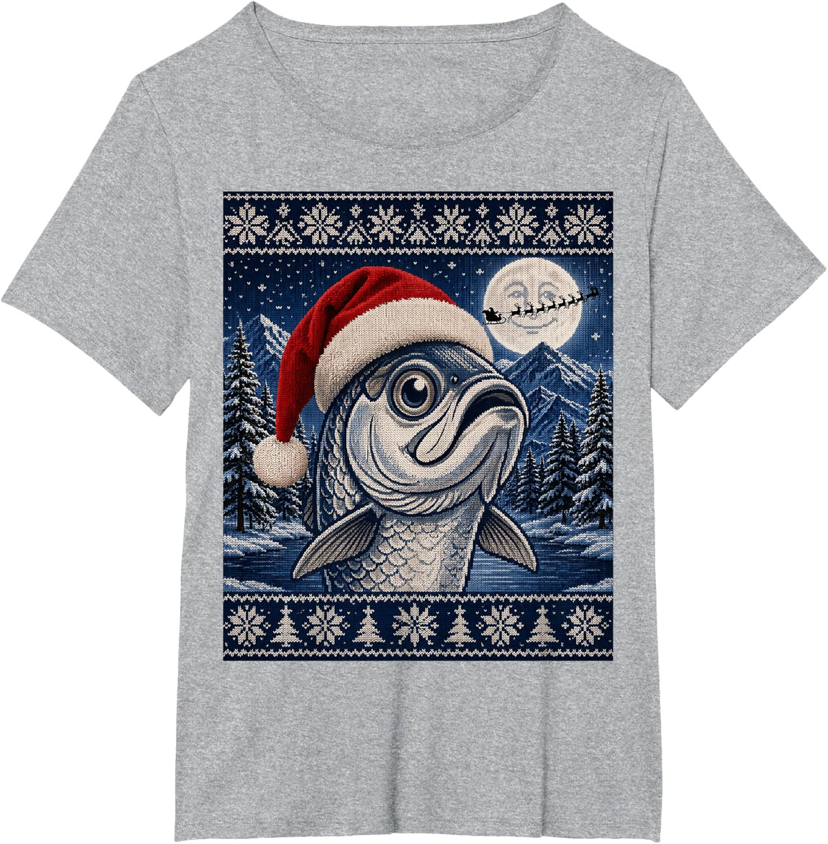 Tarpon Fish Santa Ugly Christmas T-Shirt - Heather Grey