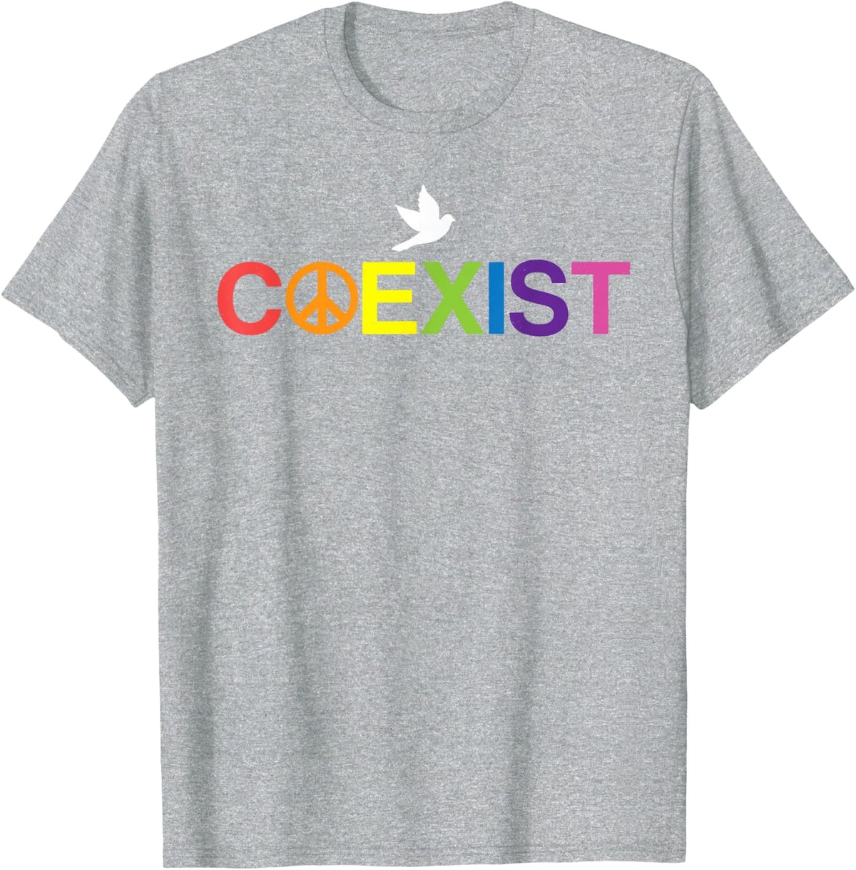Coexist Equality Dove Freedom LGBT Pride Rainbow T-Shirt - Heather Grey