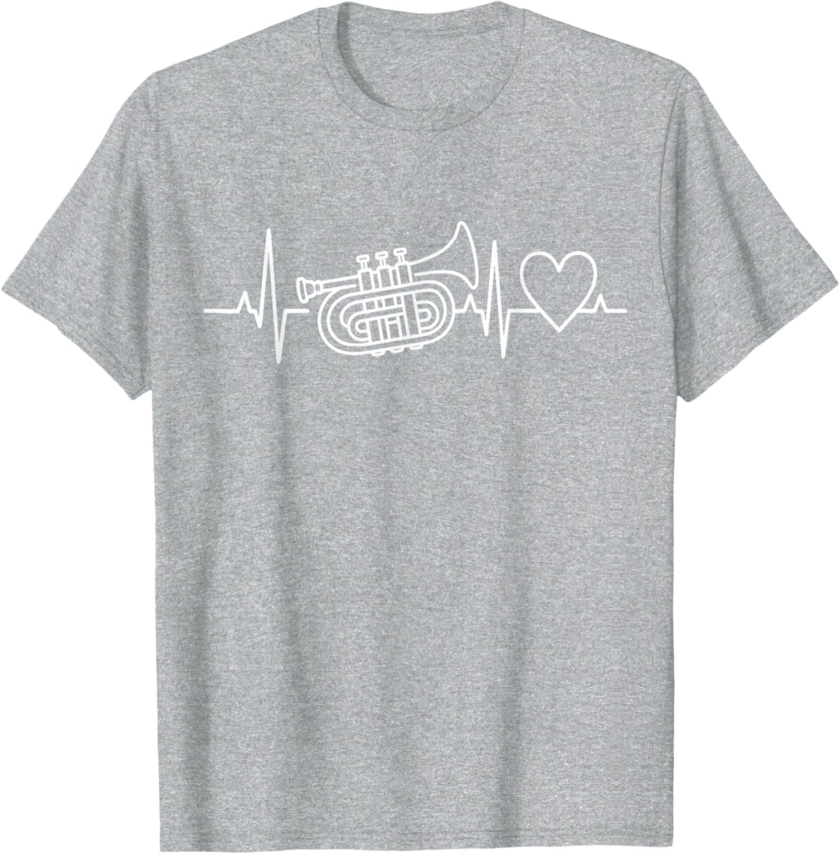 Mellophone Heartbeat Pulse Marching Band Brass Player T-Shirt - Heather Grey
