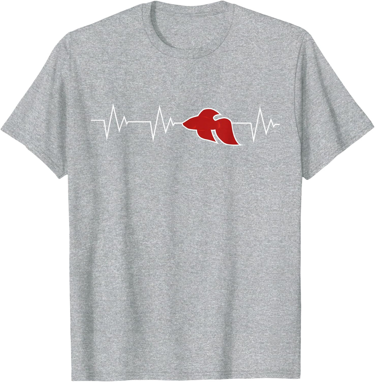 I Love Betta Fish - Red Betta Fish Heartbeat T-Shirt - Heather Grey