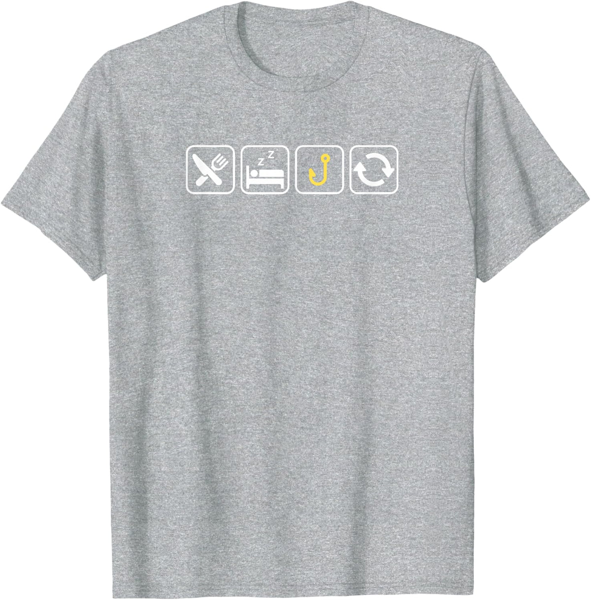 Eat Sleep Fishing Repeat T-Shirt | Funny Fishing Tee with Fishhook Design for Men and Women - Heather Grey