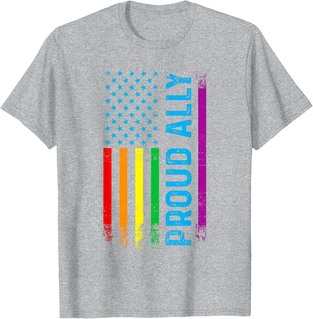 Proud Ally LGBT LGBTQ Gay Pride Rainbow Flag T-Shirt - Heather Grey