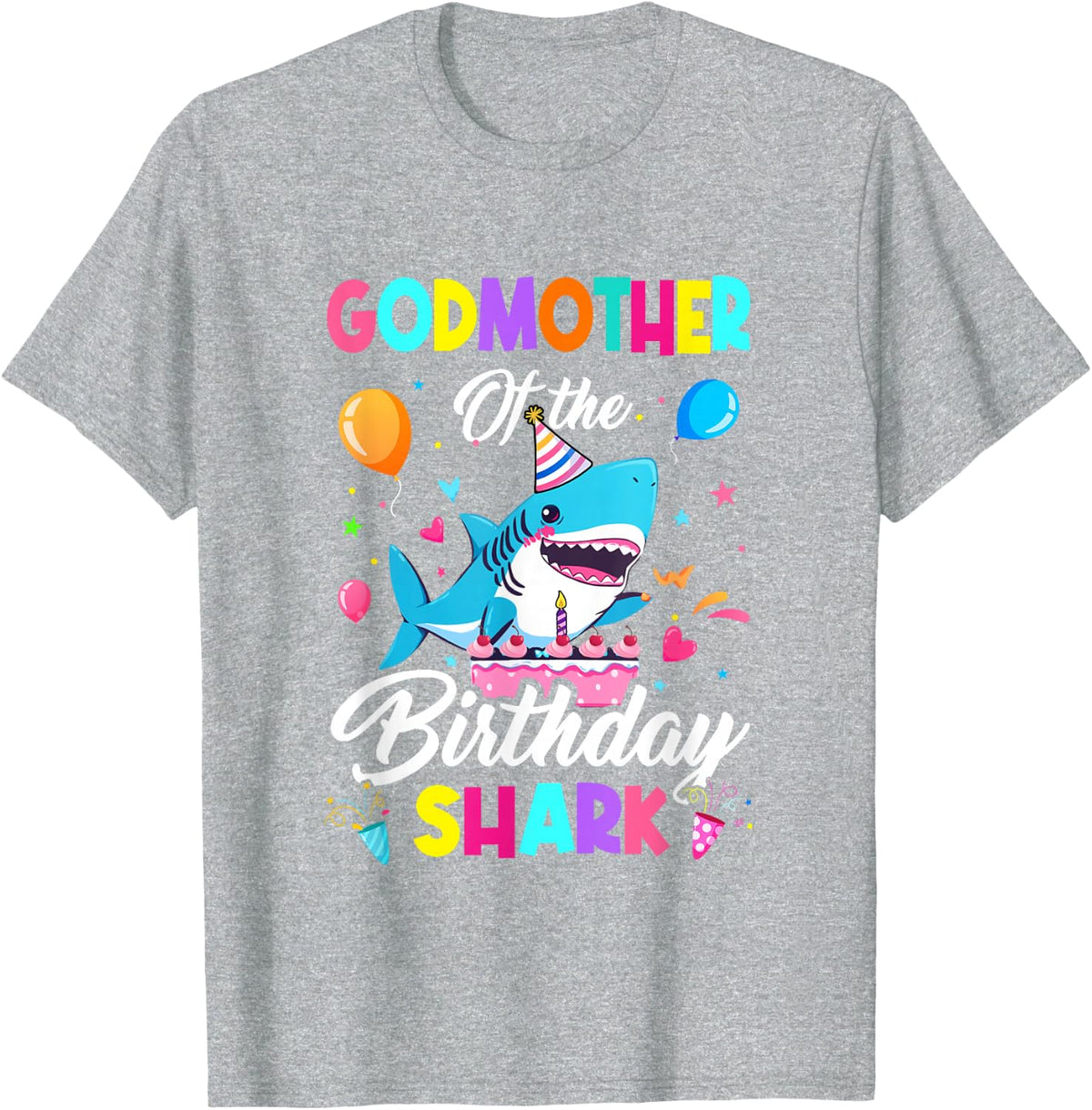 Godmother of The Shark Birthday Boy Girl Party Family Group T-Shirt - Heather Grey
