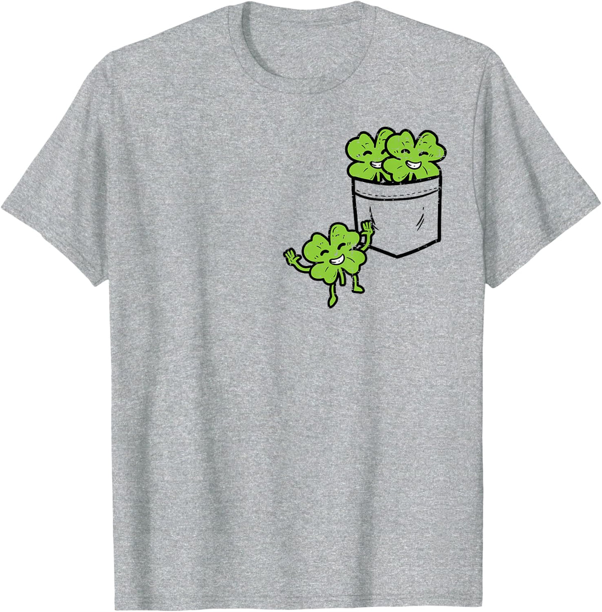 Shamrocks Pocket Four Leaf Clover Lucky St Patricks Day Gift T-Shirt - Heather Grey
