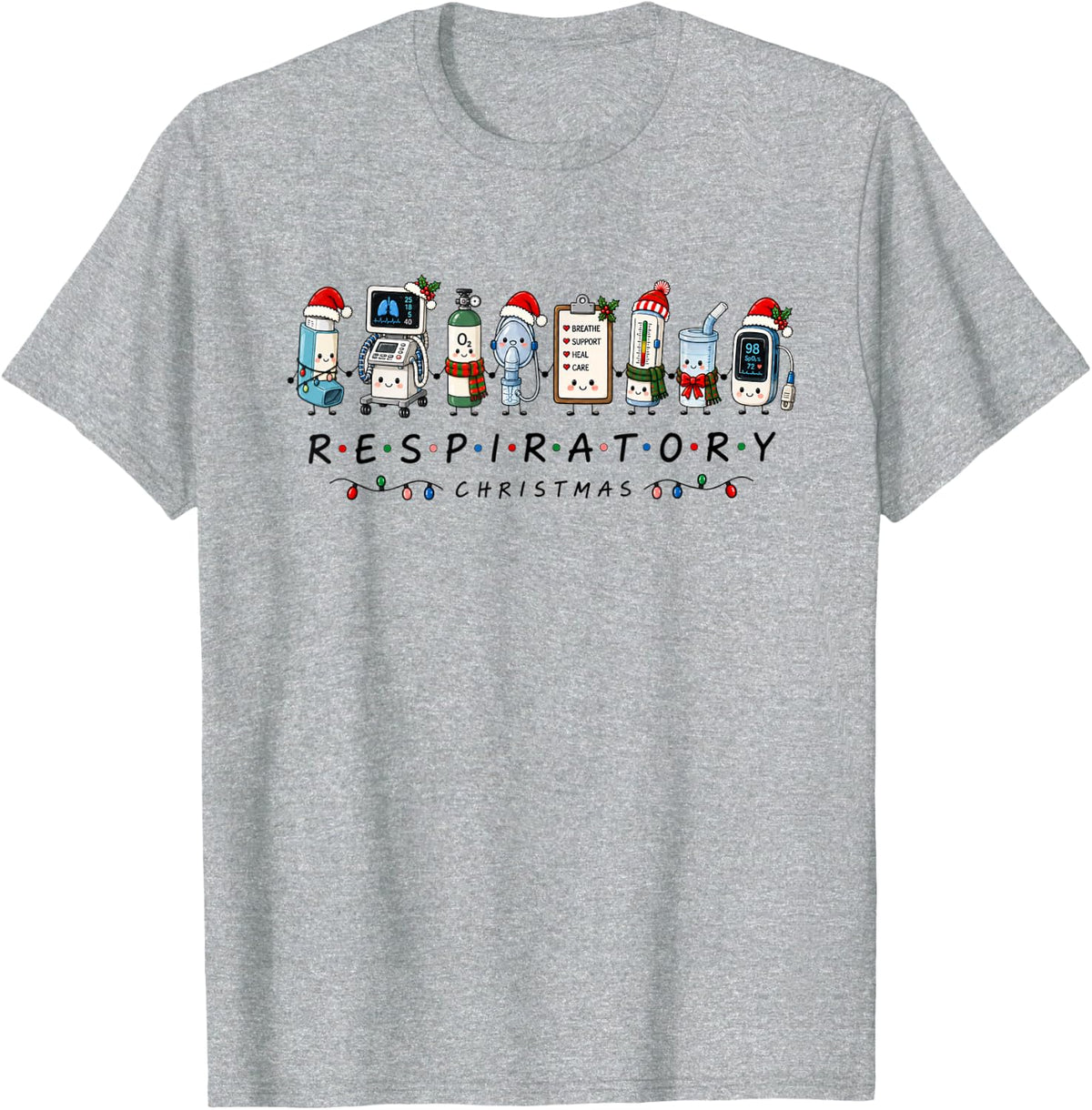 Respiratory Therapist Christmas Doodle RT Pulmonology T-Shirt - Heather Grey