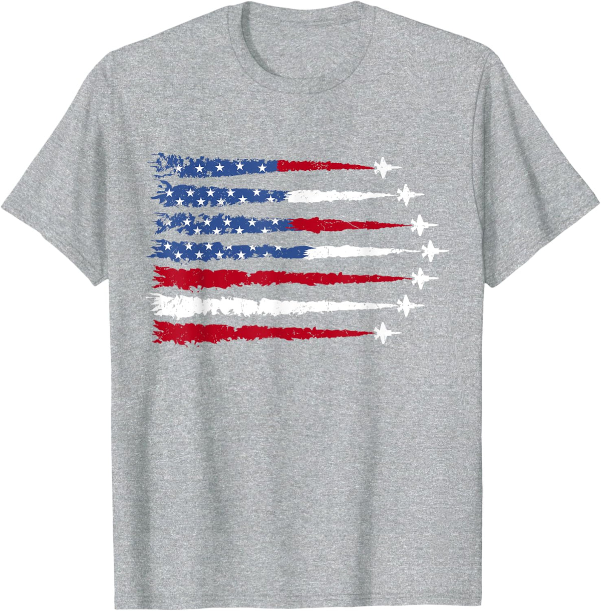 Patriotic Red White Blue USA Flag Fighter Jets 4th of July T-Shirt - Heather Grey