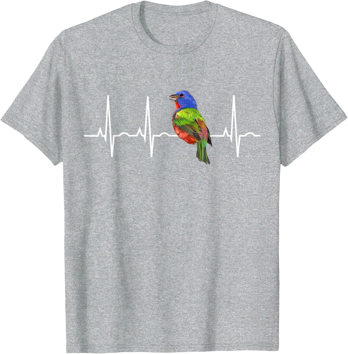 Painted Bunting Shirt Birder Bird Lover Heartbeat Tee T-Shirt Gift - Heather Grey