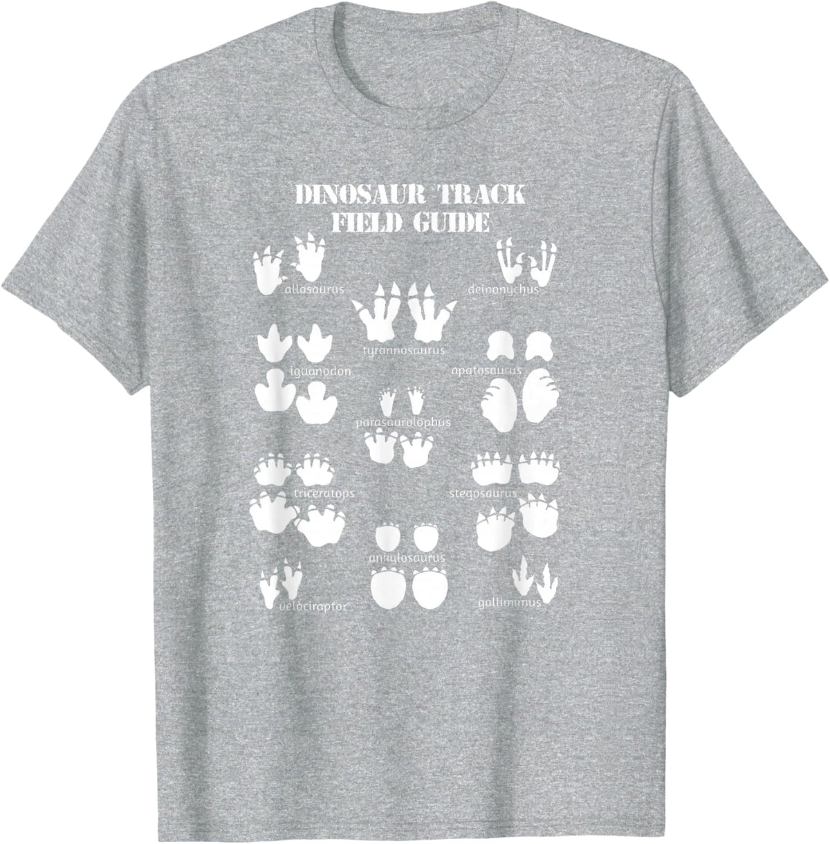 Dinosaur Track Field Guide Fun Dino Footprints T-Shirt - Heather Grey