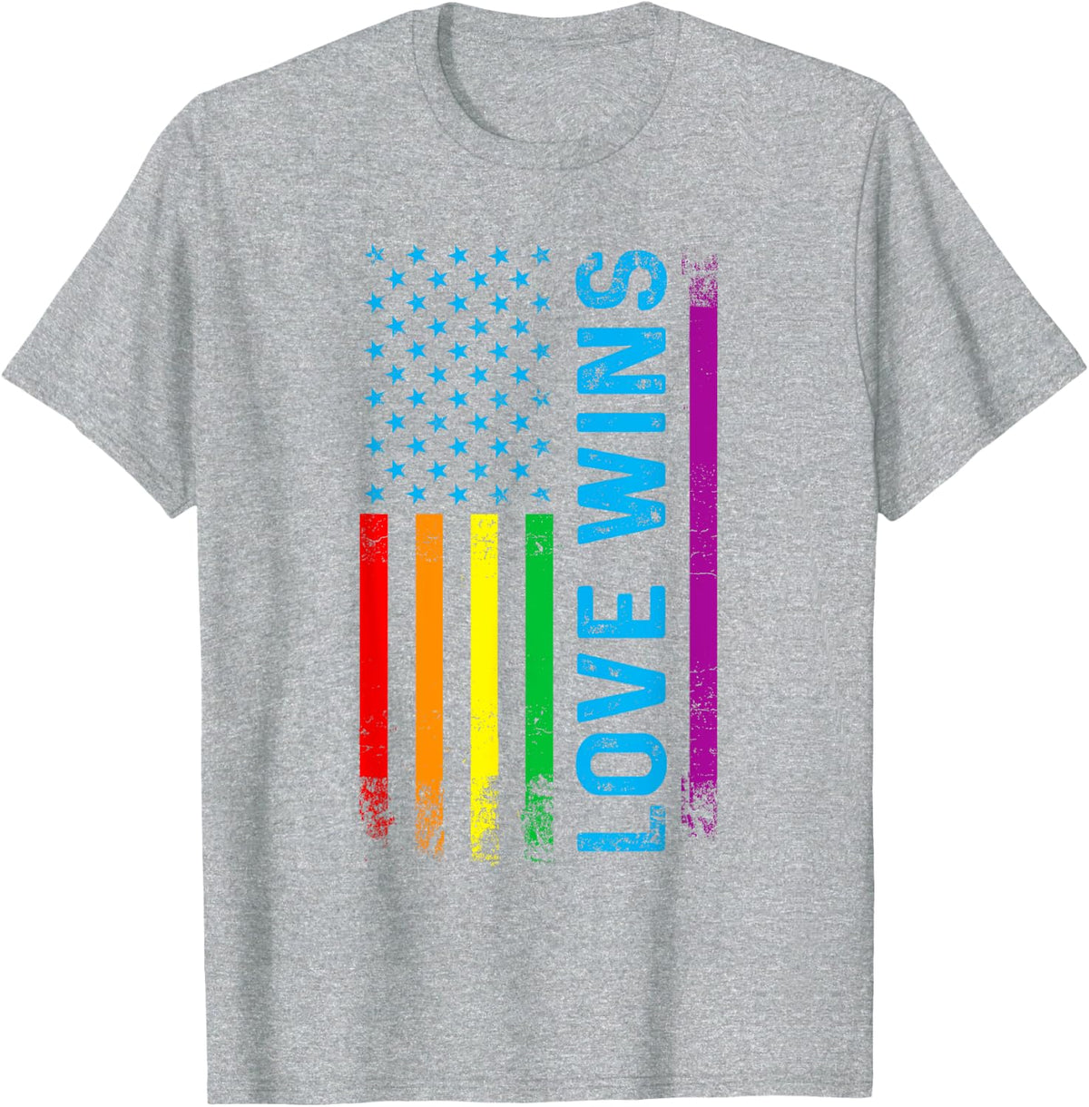 Love Wins LGBT LGBTQ Gay Pride Rainbow Flag T-Shirt - Heather Grey
