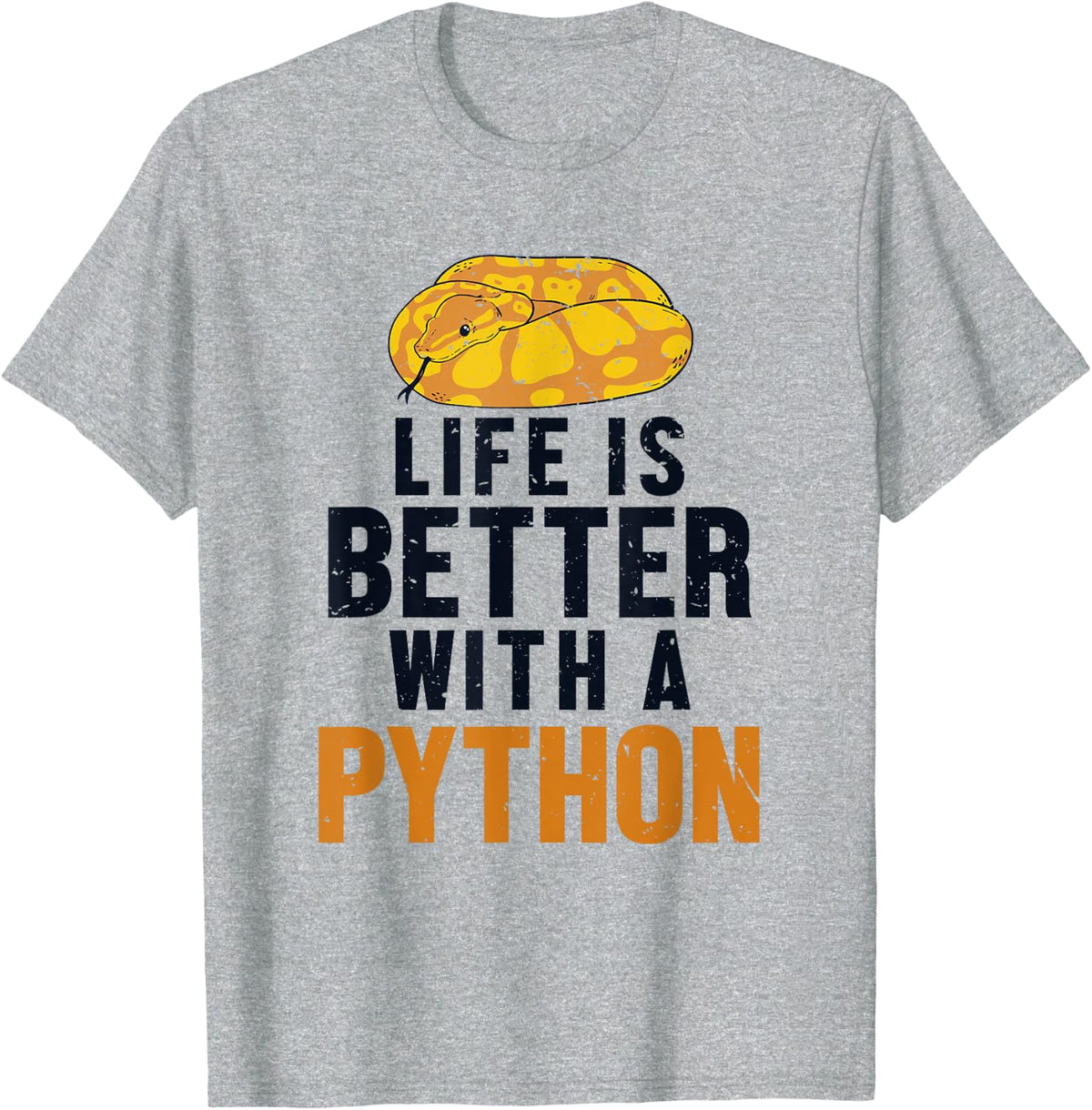Life is Better with a Python Pythonidae Banana Ball Python T-Shirt - Heather Grey