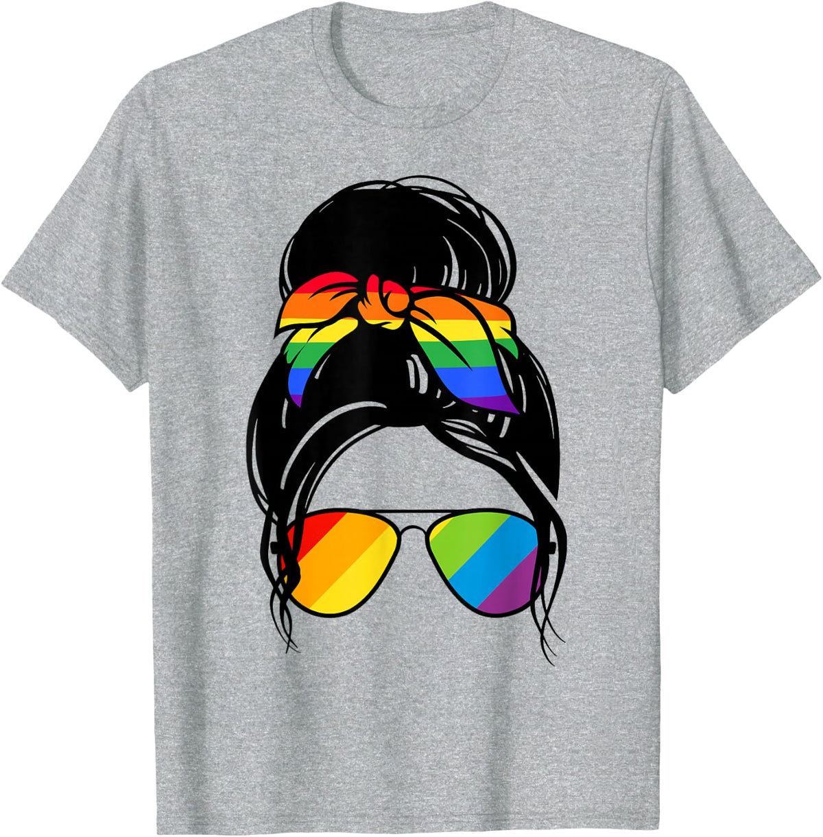 Messy Bun Hair Proud LGBTQ shirt Gay Rainbow Pride LGBTQ+ T-Shirt - Heather Grey