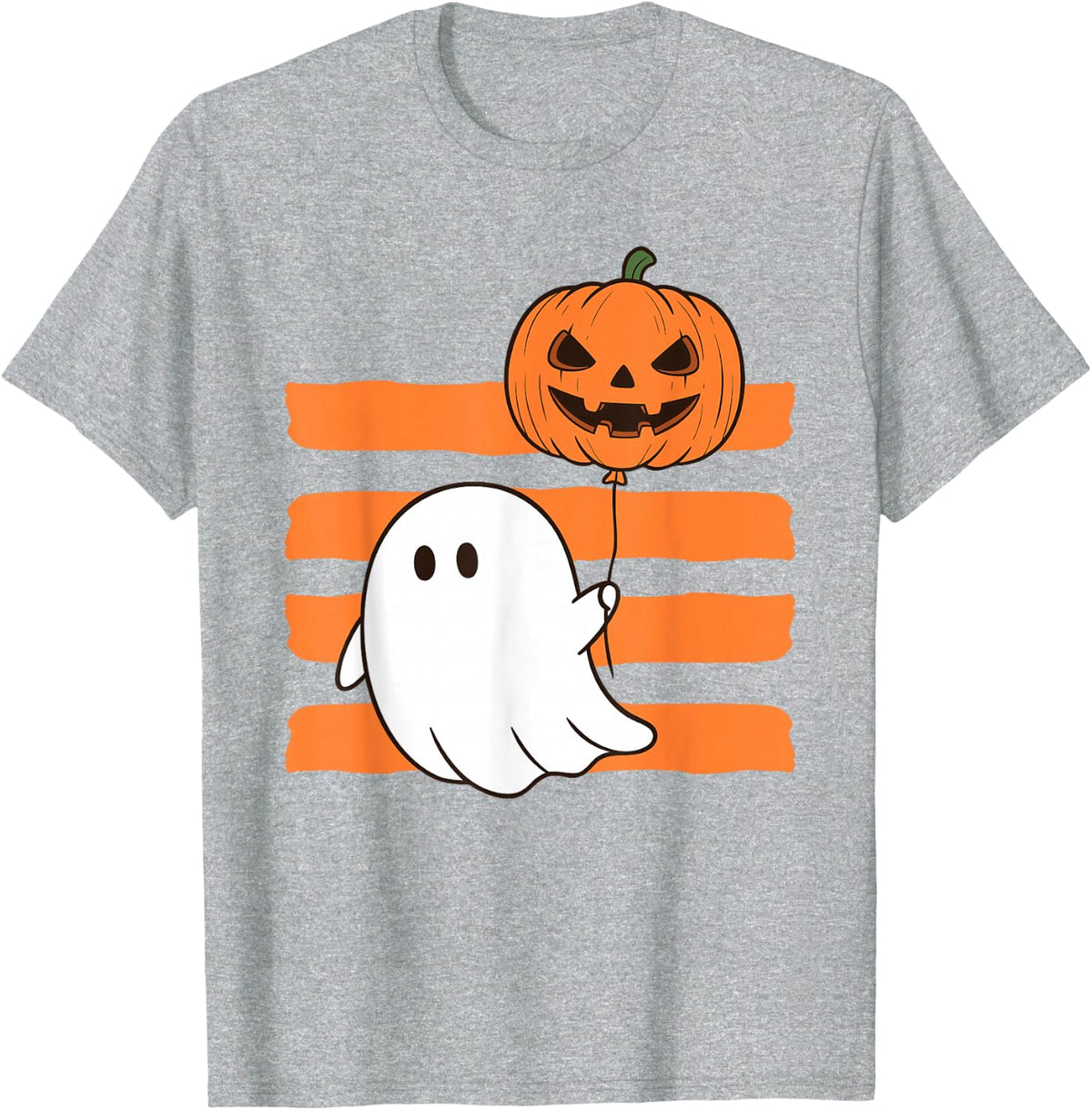 Retro Striped Ghosts Spooky Season Pumpkin Balloon Fall T-Shirt - Heather Grey