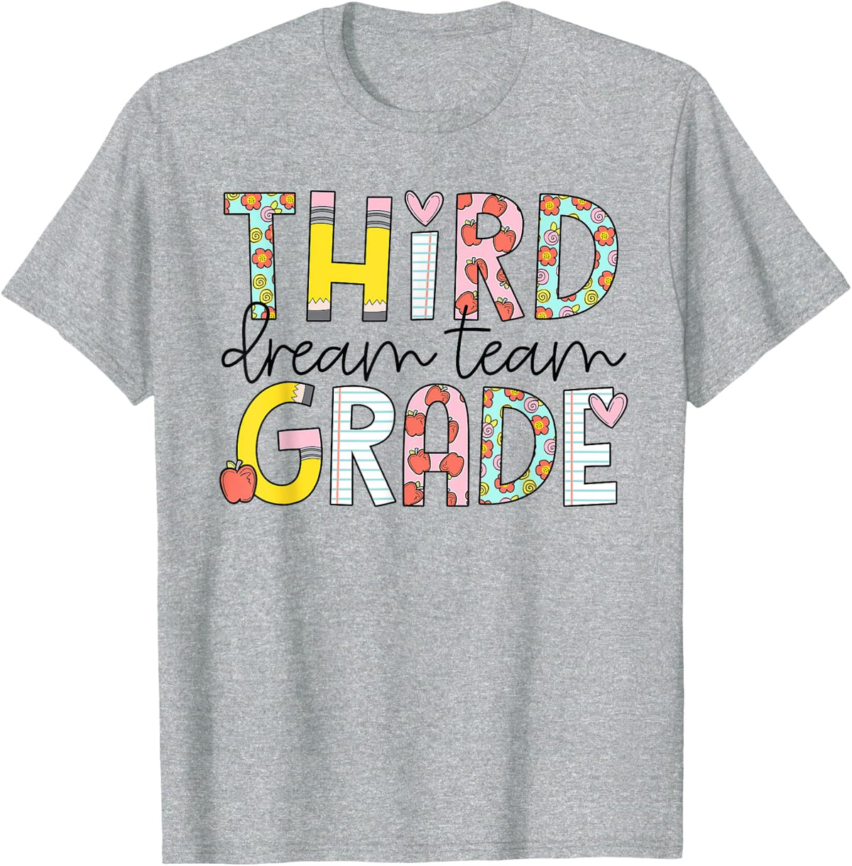 Retro Third Grade Dream Team Groovy Teacher Back to School T-Shirt Tee - Heather Grey